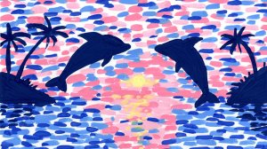 Дельфины на закате. Рисуем вместе.