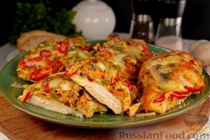 Аппетитная шубка для сочной курочки.
ФИЛЕ ПОД ШУБКОЙ ИЗ ГРИБОВ И ОВОЩЕЙ