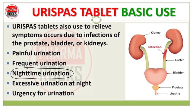 URISPAS TABLET, यूरिस्पास टैबलेट, बार बार पेशाब आना, पेशाब न रोक पाना, Dose, Side effect, Warnings, смотреть онлайн