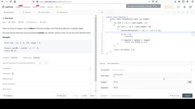LeetCode C# Easy Programming Challenge 1: Two Sum