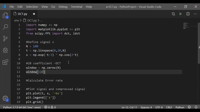 DCT used in JPEG compression. In Python calculate error rate between original & compressed signal