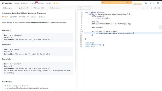 Longest Substring Without Repeating Characters #leetcode #csharp #medium смотреть онлайн