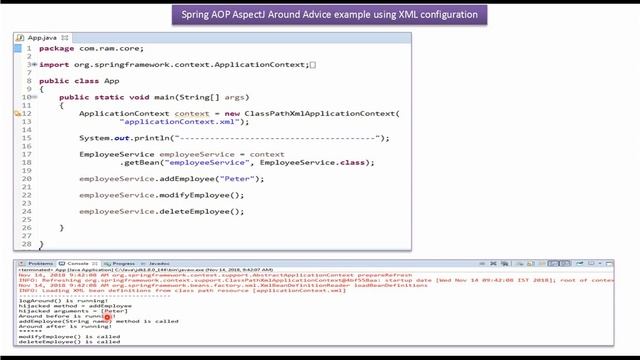 Spring AOP AspectJ Around Advice example using XML configuration | Spring Tutorial