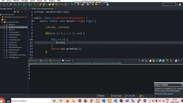 Java break and continue statement смотреть онлайн