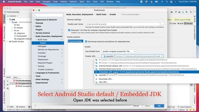 How to fix "Unsupported class file major version 61" error in Android Studio