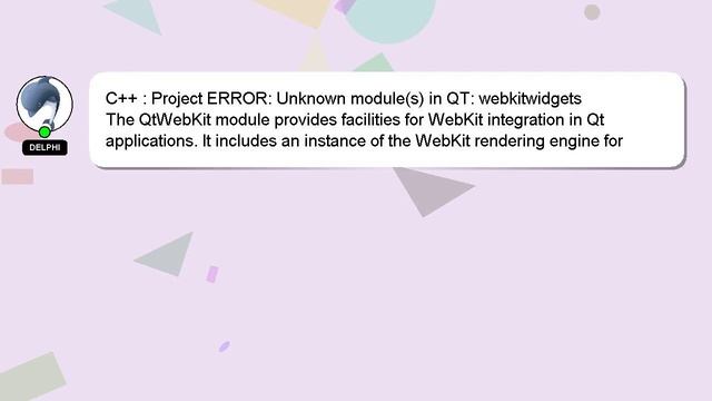 C++ : Project ERROR: Unknown module(s) in QT: webkitwidgets смотреть онлайн