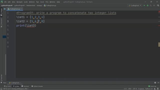 Concatenating Two Integer Lists | Program 59 | Solutions For Python 100 Exercises | CodingFacts