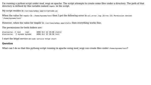 Permission Denied Error While Creating Files From A Python Script Using Mod_wsgi On Apache