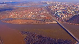 Место слияние рек Белая и Уфа, половодье - 4K