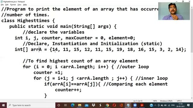 Program to print the element of an array that has occurred highest number of times смотреть онлайн