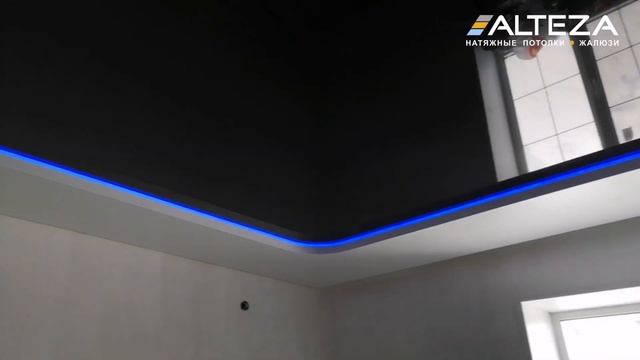 Двухуровневый натяжной потолок, белый сатин и чёрный глянец, RGB лента. Stretch ceilings. смотреть онлайн