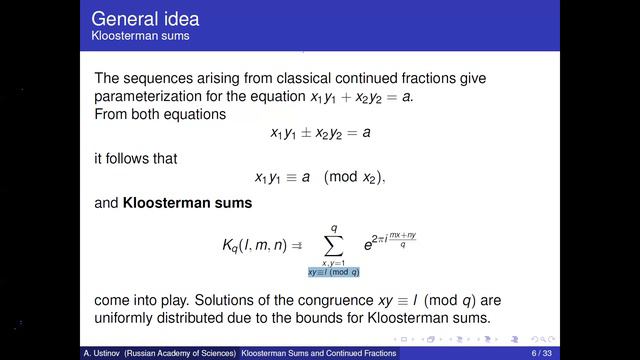 О применениях сумм Клоостермана, А.Устинов, часть 1
