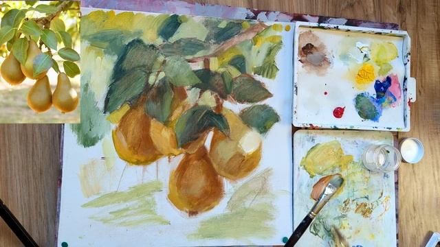 "Груши". Как рисовать акриловыми красками. смотреть онлайн