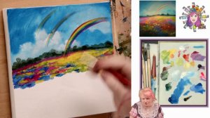 Rainbow Wildflowers landscape 🌈🥀 How to paint acrylics for beginners: Paint Night At Home