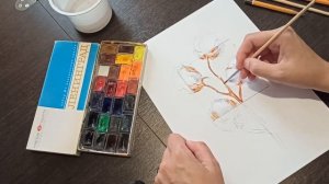 Как нарисовать цветы хлопка акварелью/ Скетч/ How to draw cotton flowers with watercolor/ Sketch