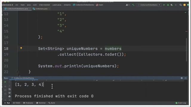 UNIQUE ELEMENTS JAVA 8 STREAM COLLECTORS TOSET INTERVIEW QUESTION | JAVA CODE EXAMPLE | InterviewDO
