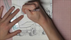 Low-Poly Rider: Drawing the Tesla Cybertruck in a Cyberpunk Scenery -Part I. Sketch and Lineart