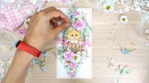 Открытка с котиком / Открытка на 8 Марта / Скрапбукинг/ scrapbooking card with watercolor cat