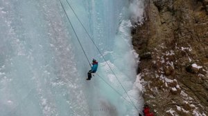 Ice climbing on a frozen whaterfall in Barskoon gorge.mp4