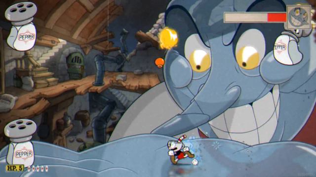 Cuphead DLC - Chef Saltbaker Boss Fight (No Shooting) with Health Bar смотреть онлайн