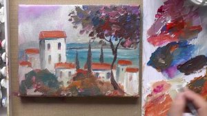 Рисуем акрилом. Город у моря.