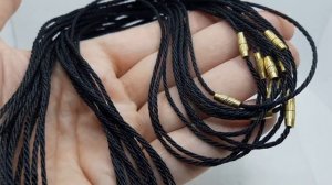 Черный кручёный шнурок из шёлка с замком закруткой. Гайтан для крестика 10шт.