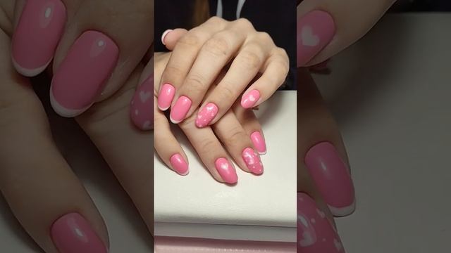 Нежный розовый маникюр сердечки и френч #розовыйманикюр #нежныйманикюр #френч #сердечкинаногтях