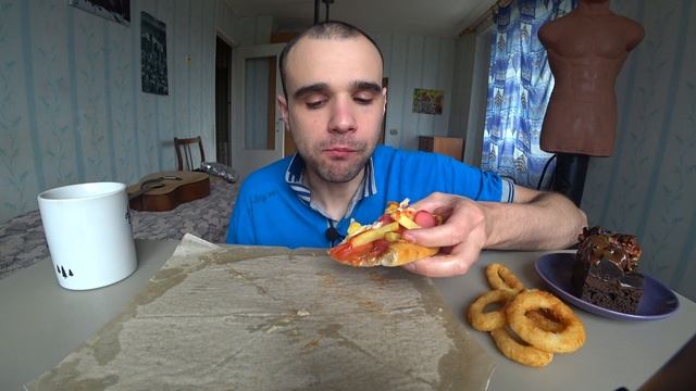 МУКБАНГ АСМР ПИЦЦА - "ФАСТФУД" / ЛУКОВЫЕ КОЛЬЦА / БРАУНИ С КАРАМЕЛЬЮ / Mukbang EATING ASMR #716