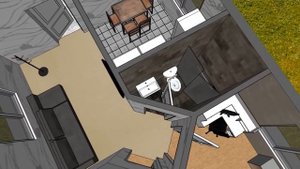 Маленький / мини дом. Одноэтажный домик для постоянного проживания. 3D 小公寓樓