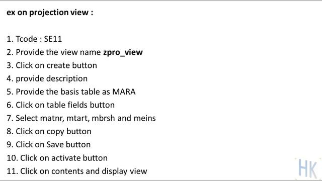 36 example on projection view in sap abap #harikishorepoetabap