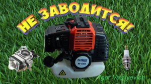 Не заводится бензиновый двигатель. Триммер PATRIOT PT 4355  Разбираем карбюратор. Мокрая свеча.