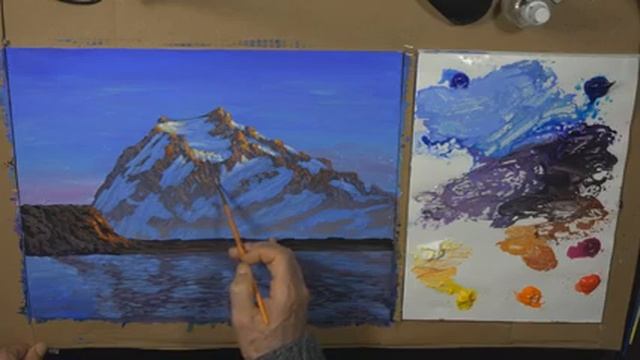 Как рисовать горы и снег на закате, используя акрил на холсте смотреть онлайн