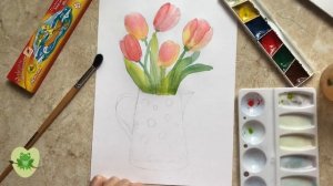 Рисуем тюльпаны. Цветы в вазе.