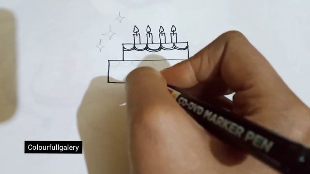 How to draw cute cake?|very Easy&simple cake sketch with black marker|marker sketch|colourfullgaler
