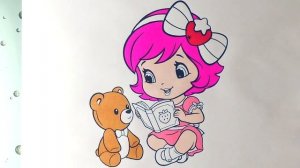 Шарлотта Земляничка Раскраски для девочек. Раскраска Шарлотта Земляничка с плюшевым мишкой