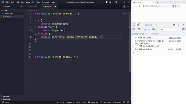 try...catch Statement - Error Handling in JavaScript in Sinhala