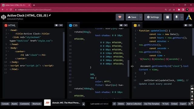 Active Clock using HTML CSS & JavaScript ⌚ Learn Programming