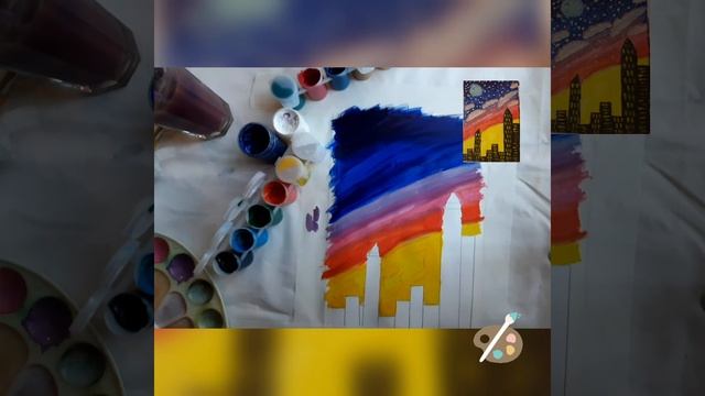 Как нарисовать ночной город гуашью поэтапно для начинающих:))#ночнойгород#YULIYAART#РисоватьМогутВс
