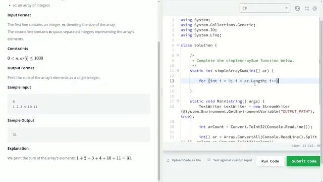 Simple Array Sum - HackerRank - C# смотреть онлайн