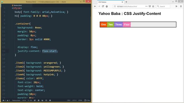CSS Flexbox Justify-Content Tutorial in Hindi / Urdu