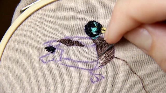 Hand Embroidery Tutorial "Duck". Мастер-класс вышивка гладью.