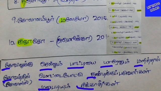உலகத தமழ மநடகள shortcut - tnpsc important question shortcut
