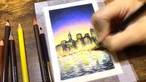 Как нарисовать огни ночного города на бумаге | Раскраска цветными карандашами | Огни ночного города