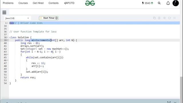 Make array elements unique || JAVA discussion || GFG Problems