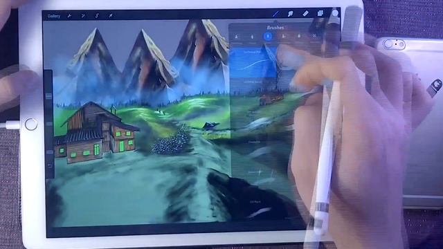 Apple Pencil Sketch Mountain Hill Small Village View/ipad Pro 2016 смотреть онлайн