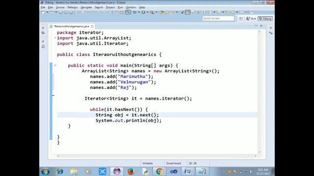 Java tutorial in Tamil-54:Generics with iterator in java