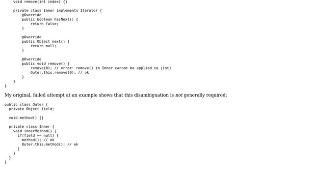 Why does inner class have to specify Outer.this.remove(int)? (2 Solutions!!) смотреть онлайн