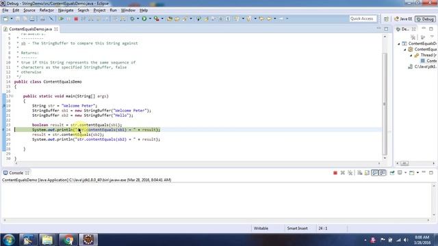 Java String [contentEquals(StringBuffer sb) method] | Java Tutorial