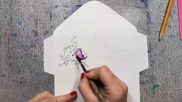 Свадебная открытка - конверт. Рисунок акварелью. Скетчинг для новичков.