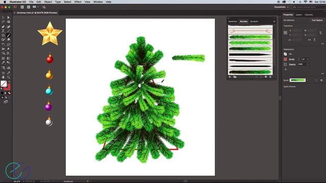 Drawing with created brushes in Illustrator CC - Christmas tree video 2 смотреть онлайн